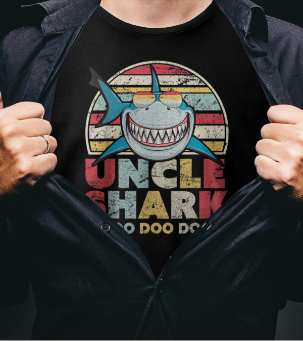 Uncle Shark Doo Doo Doo Retro Vintage Striped Smile T-Shirt