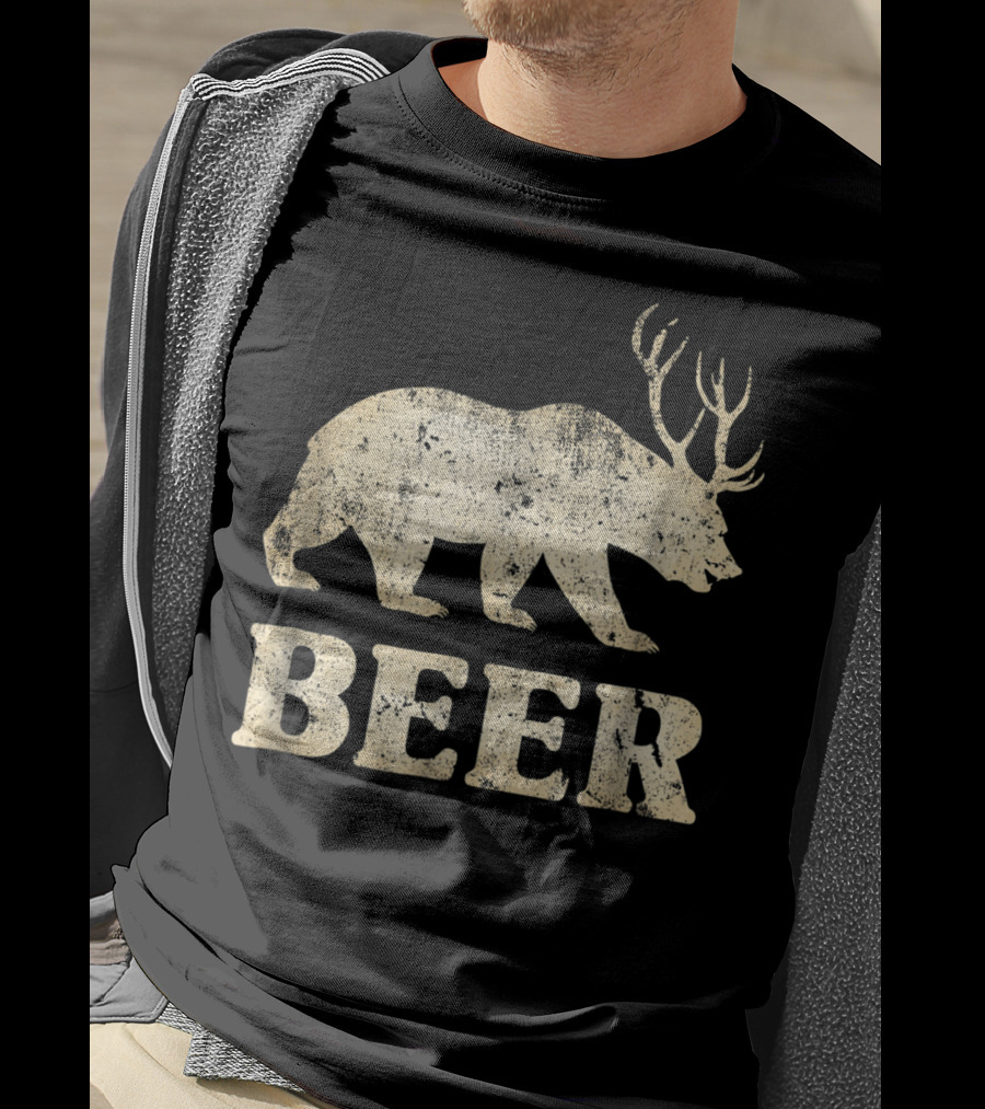 Vintage Bear Deer Beer Funny Retro Mashup T-Shirt