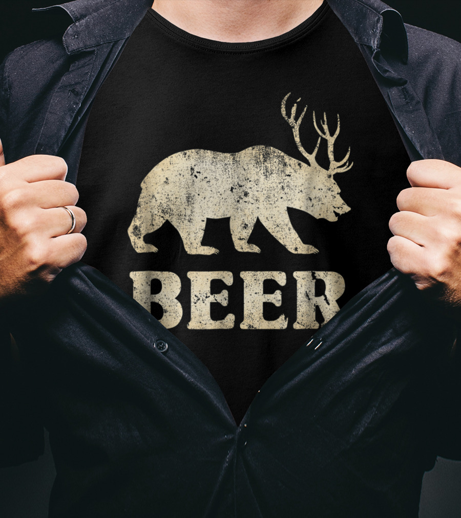 Vintage Bear Deer Beer Funny Retro Mashup T-Shirt