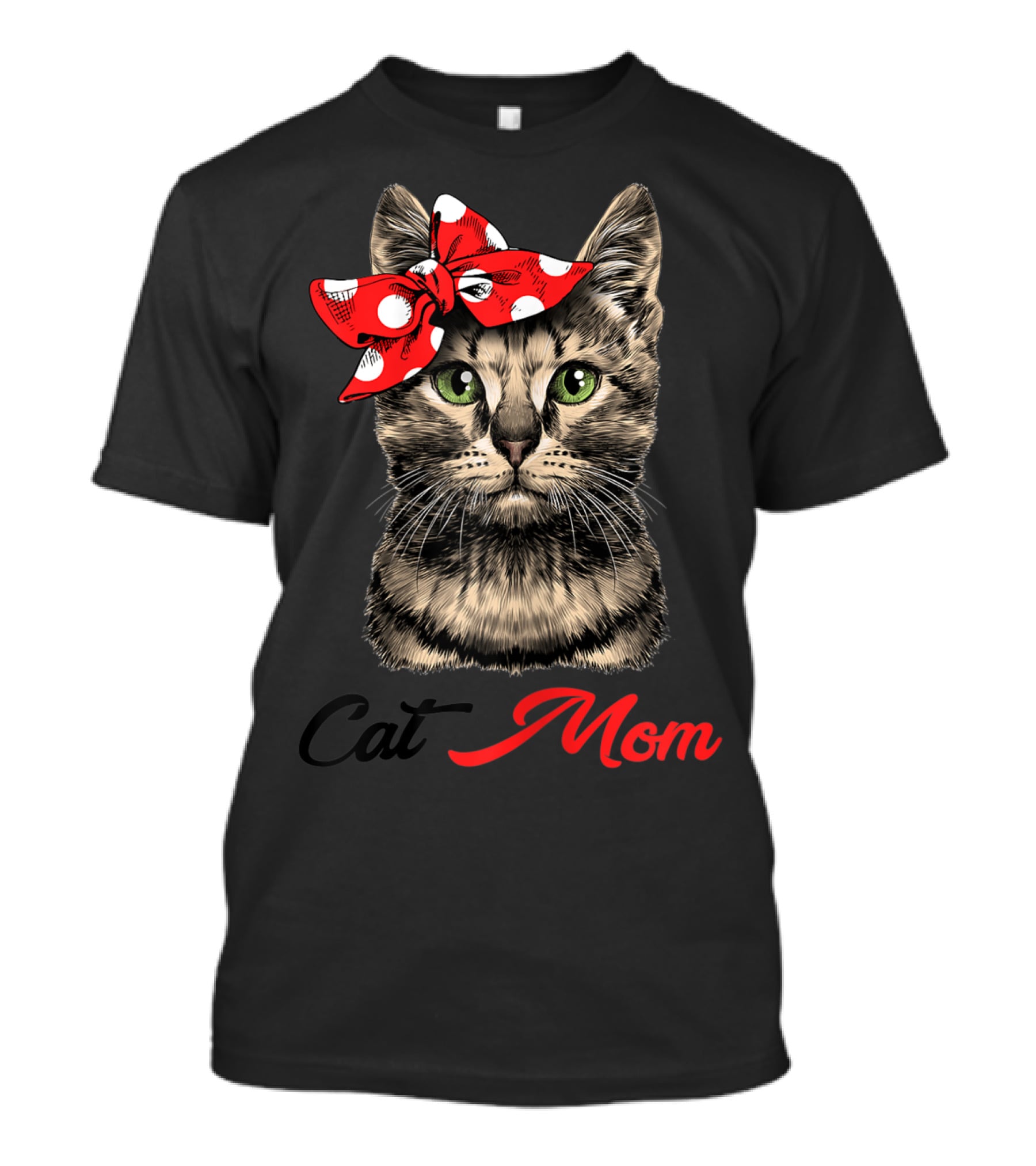 Cat Mom For Cat Lovers With Polka Dot Bow T-Shirt