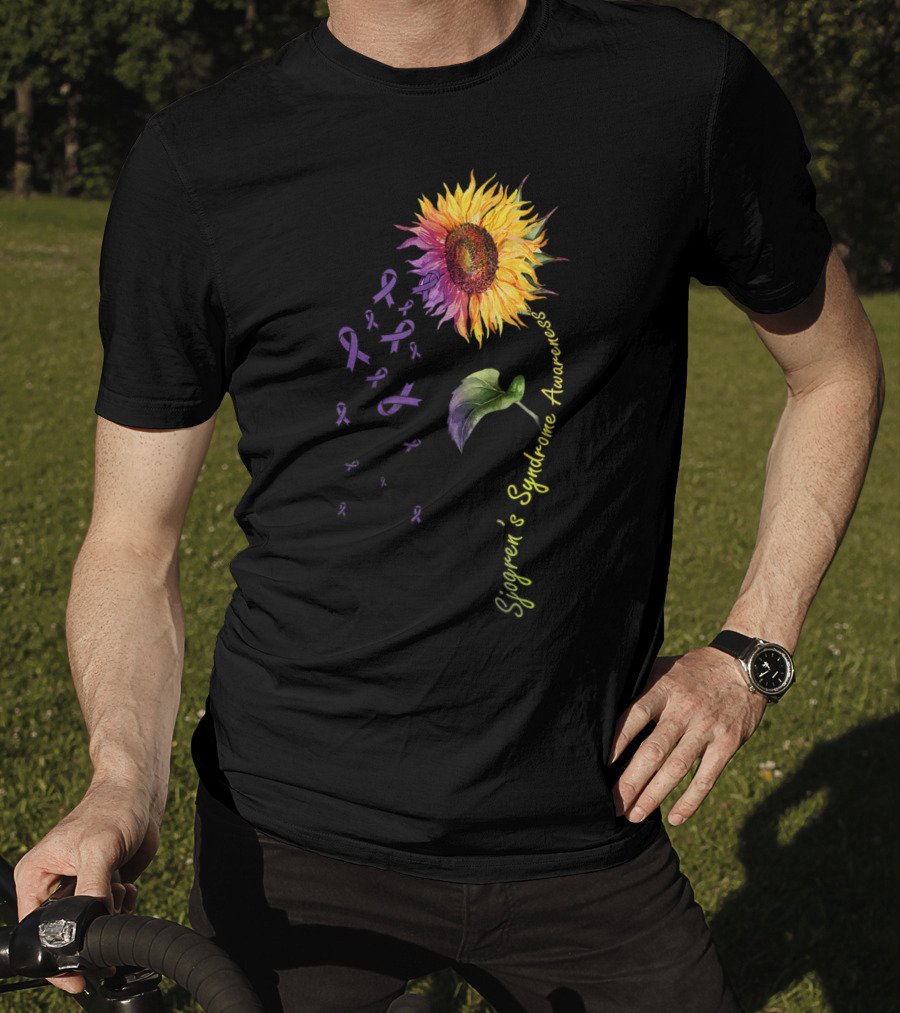 Sjogren's Syndrome Awareness Sunflower With Purple Ribbons T-Shirt