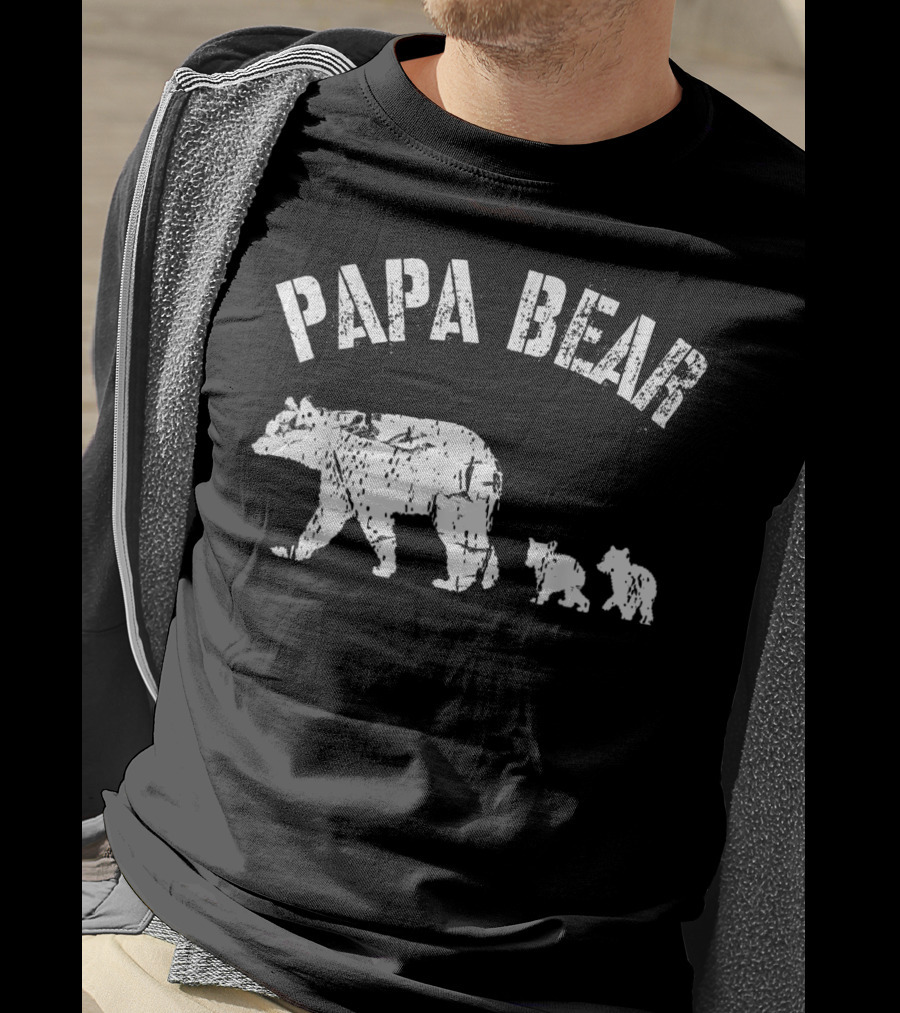 Vintage Papa Bear With Two Cubs Father's Day T-Shirt