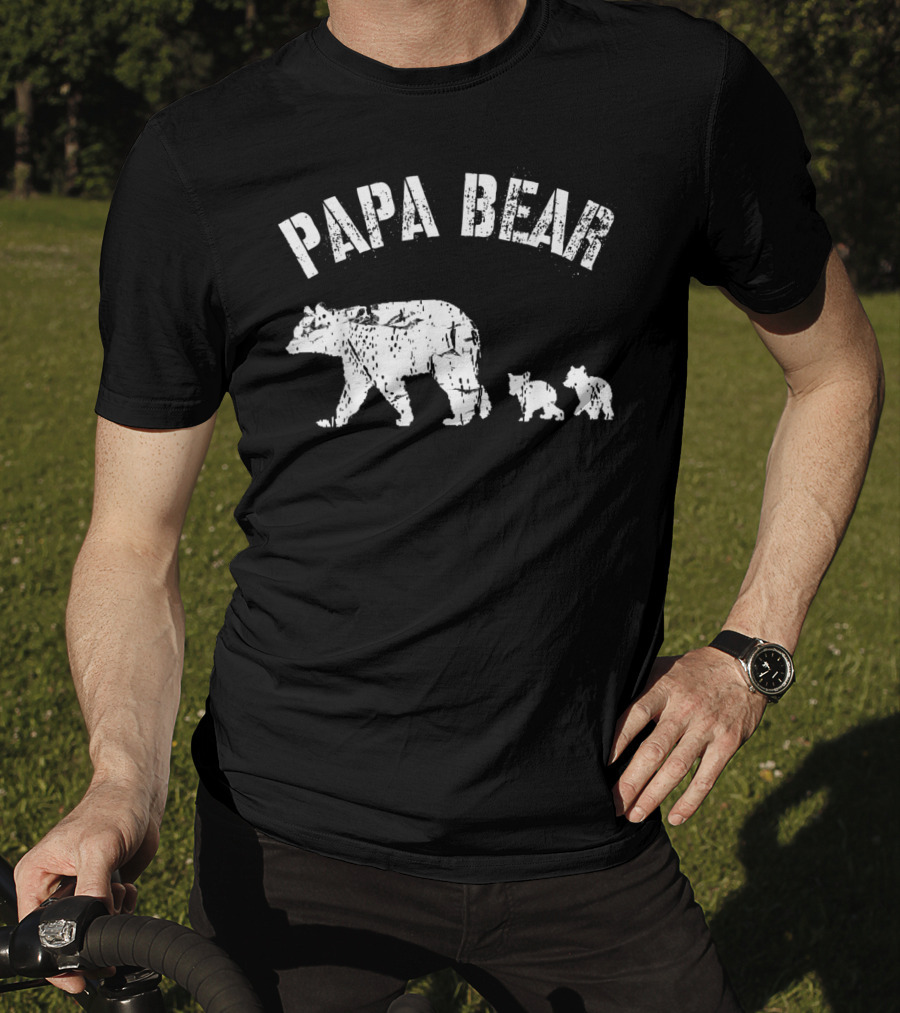 Vintage Papa Bear With Two Cubs Father's Day T-Shirt