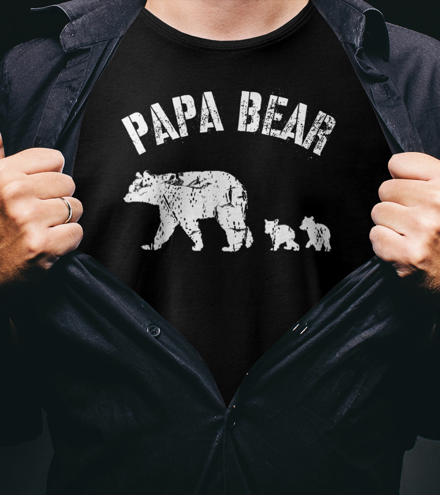 Vintage Papa Bear With Two Cubs Father's Day T-Shirt