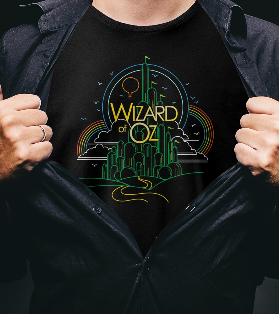 Wizard Of Oz Emerald City Line Drawing With Rainbow Elements T-Shirt