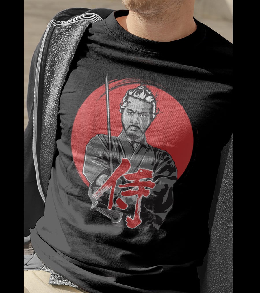 Samurai Warrior With Katana Red Sun Background T-Shirt