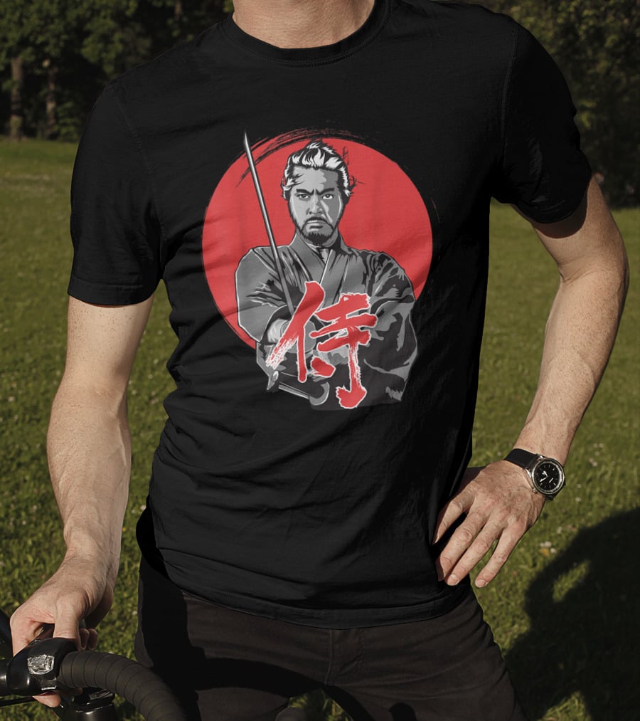 Samurai Warrior With Katana Red Sun Background T-Shirt