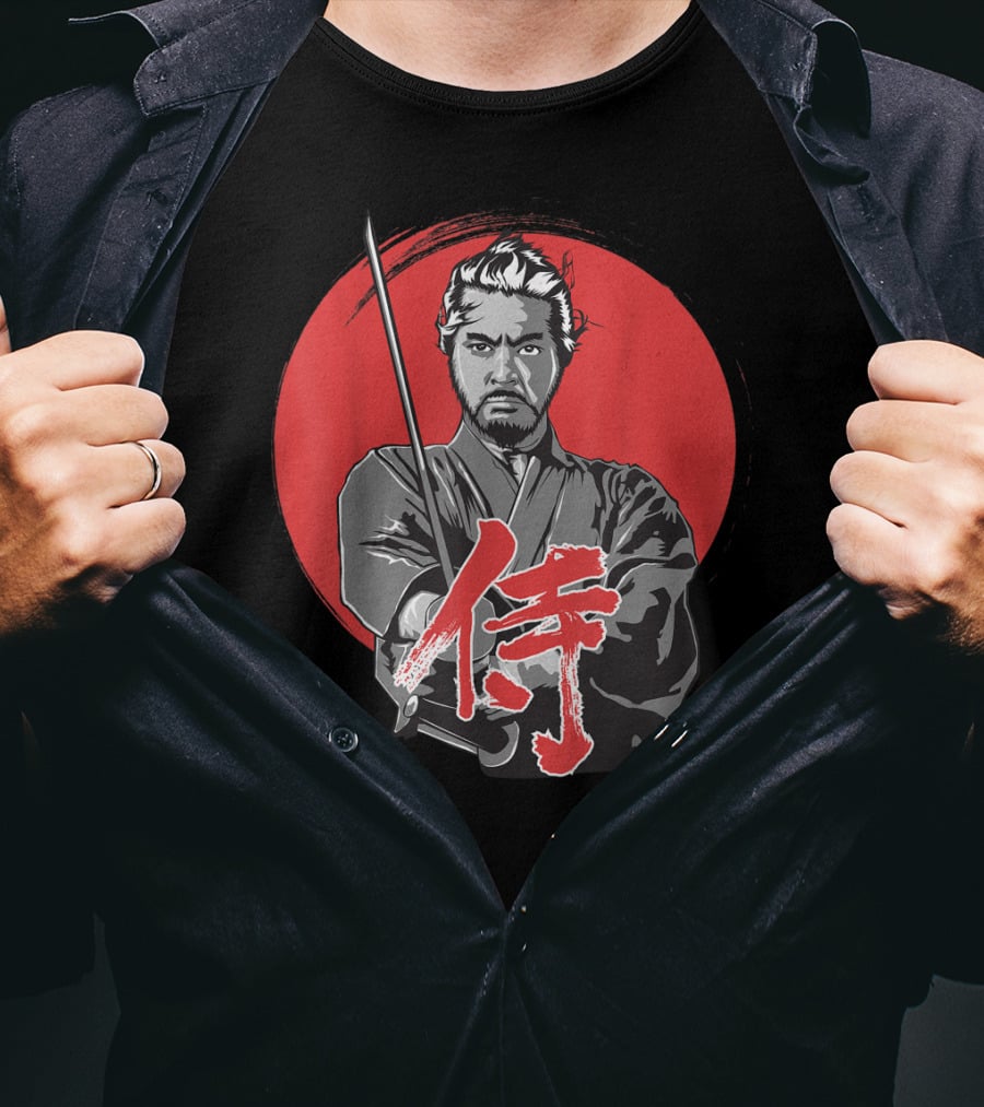 Samurai Warrior With Katana Red Sun Background T-Shirt