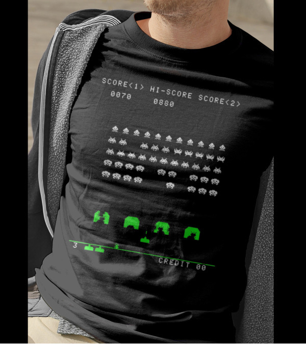 Cool Space Nerd Invaders Score Screen Gaming Retro Classic T-Shirt