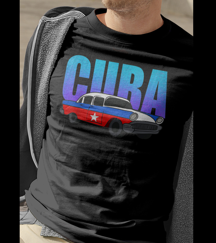 Cuba Cuban Flag Classic American Antique Car T-Shirt
