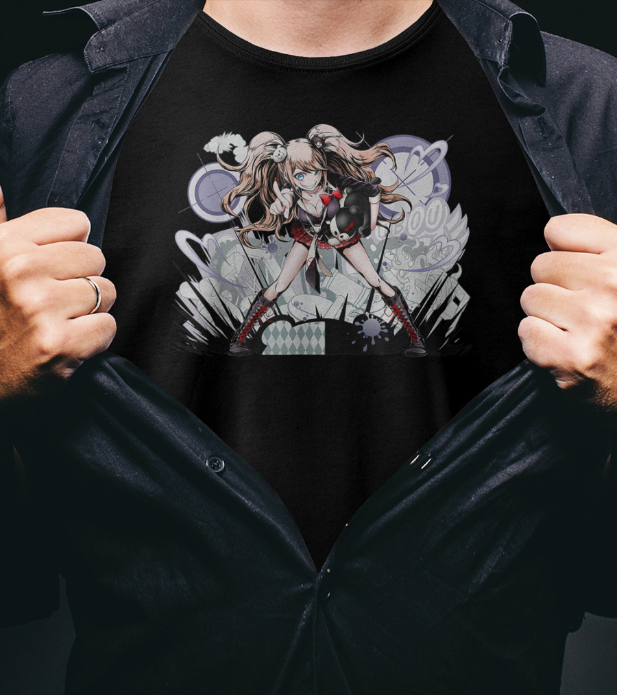 Danganronpa's Monokumas Classics Iconic Anime Character With Bear And Stylized Background T-Shirt