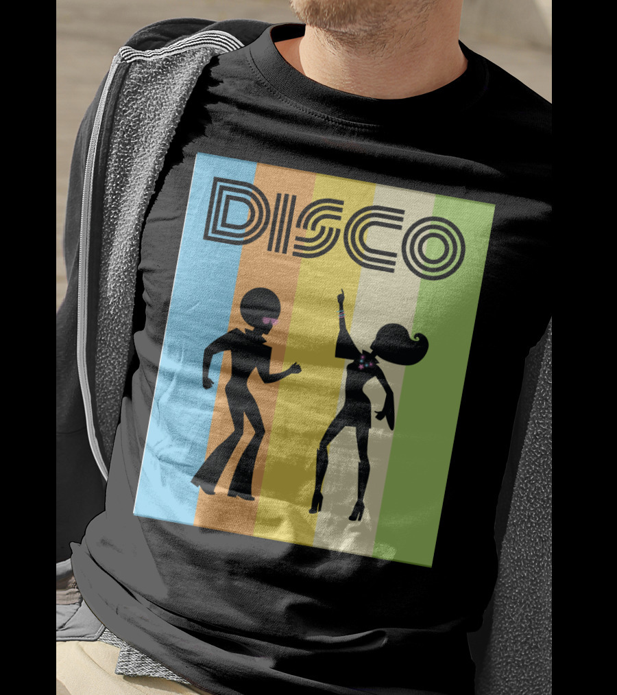 Disco Dancing 70s Disco Dancer With Silhouette And Retro Stripes T-Shirt