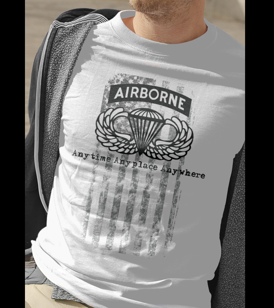 Airborne Paratrooper Black Jump Wings Anytime Anyplace Anywhere T-Shirt