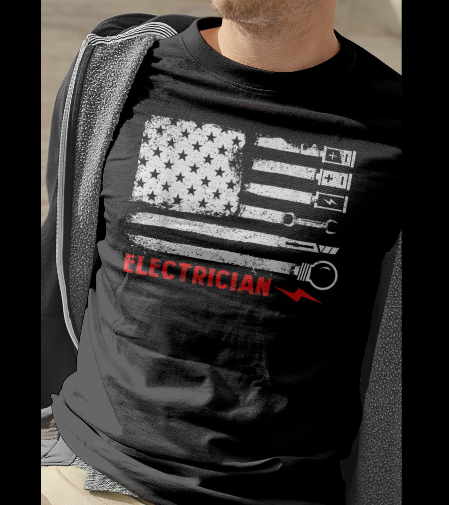 American Flag Electrician With Tools And Symbols T-Shirt