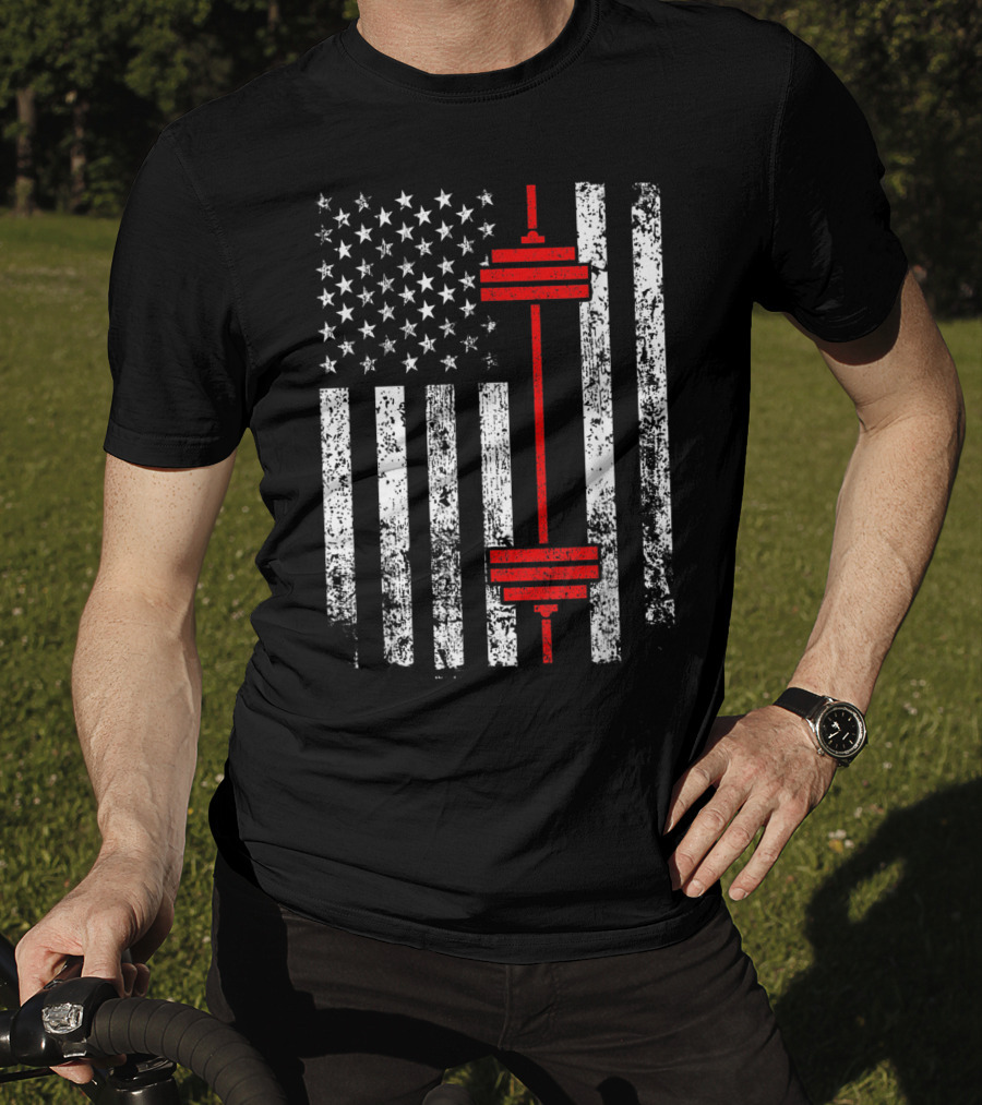 American Flag Barbell Weightlifting Fitness Strength T-Shirt