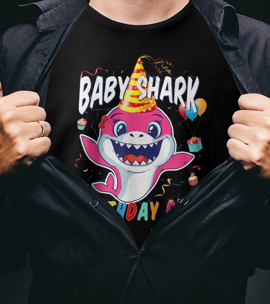 Baby Shark Birthday Girl Party Hat Balloons Cupcakes T-Shirt
