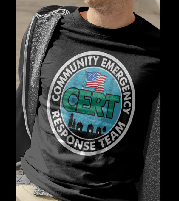 Community Emergency Response Team CERT American Flag Badge T-Shirt