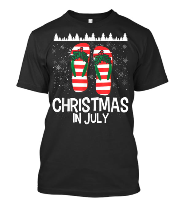 Christmas In July Flip Flop Stripes And Holly T-Shirt