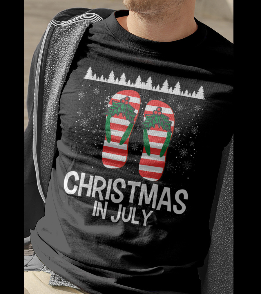 Christmas In July Flip Flop Stripes And Holly T-Shirt