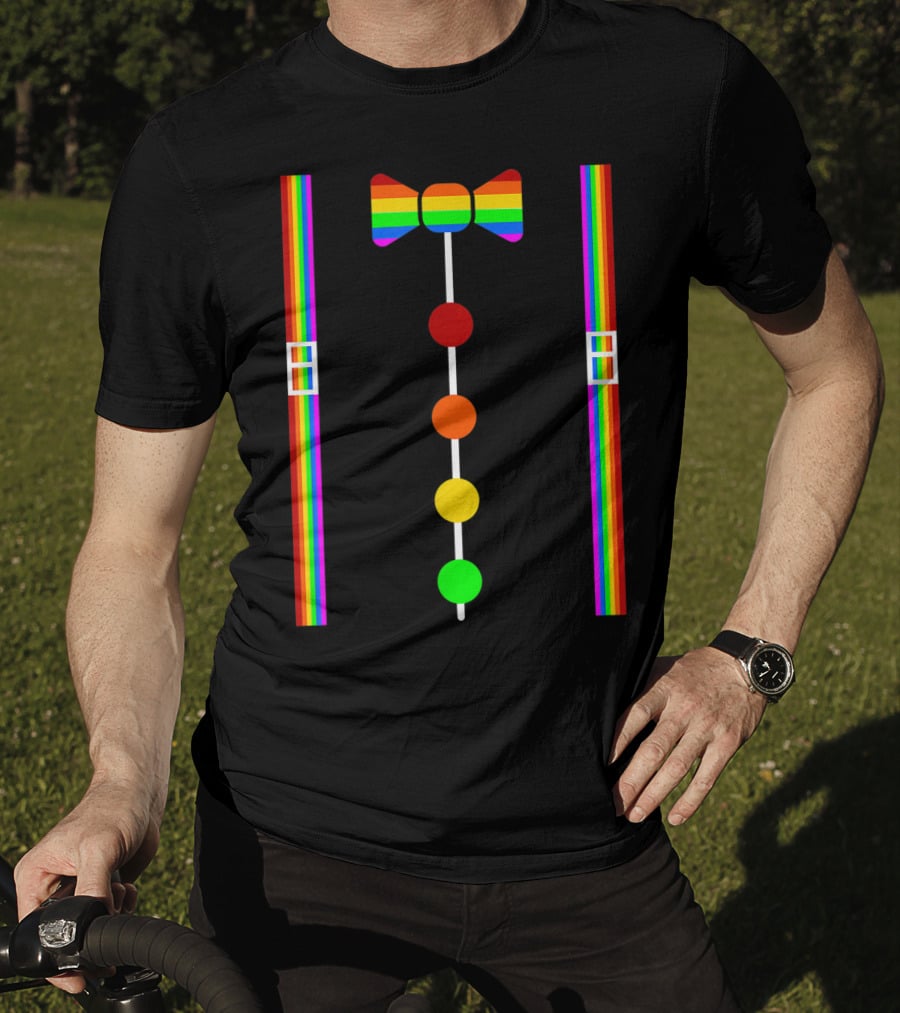 Clown Tie Rainbow Bowtie Suspenders Costume Circus Carnival T-Shirt