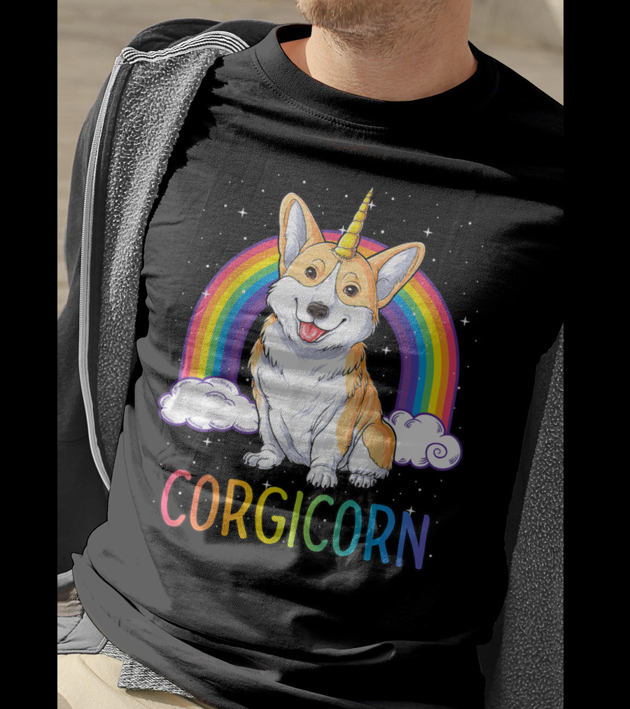 Corgicorn Corgi Unicorn Rainbow Galaxy Stars Clouds T-Shirt