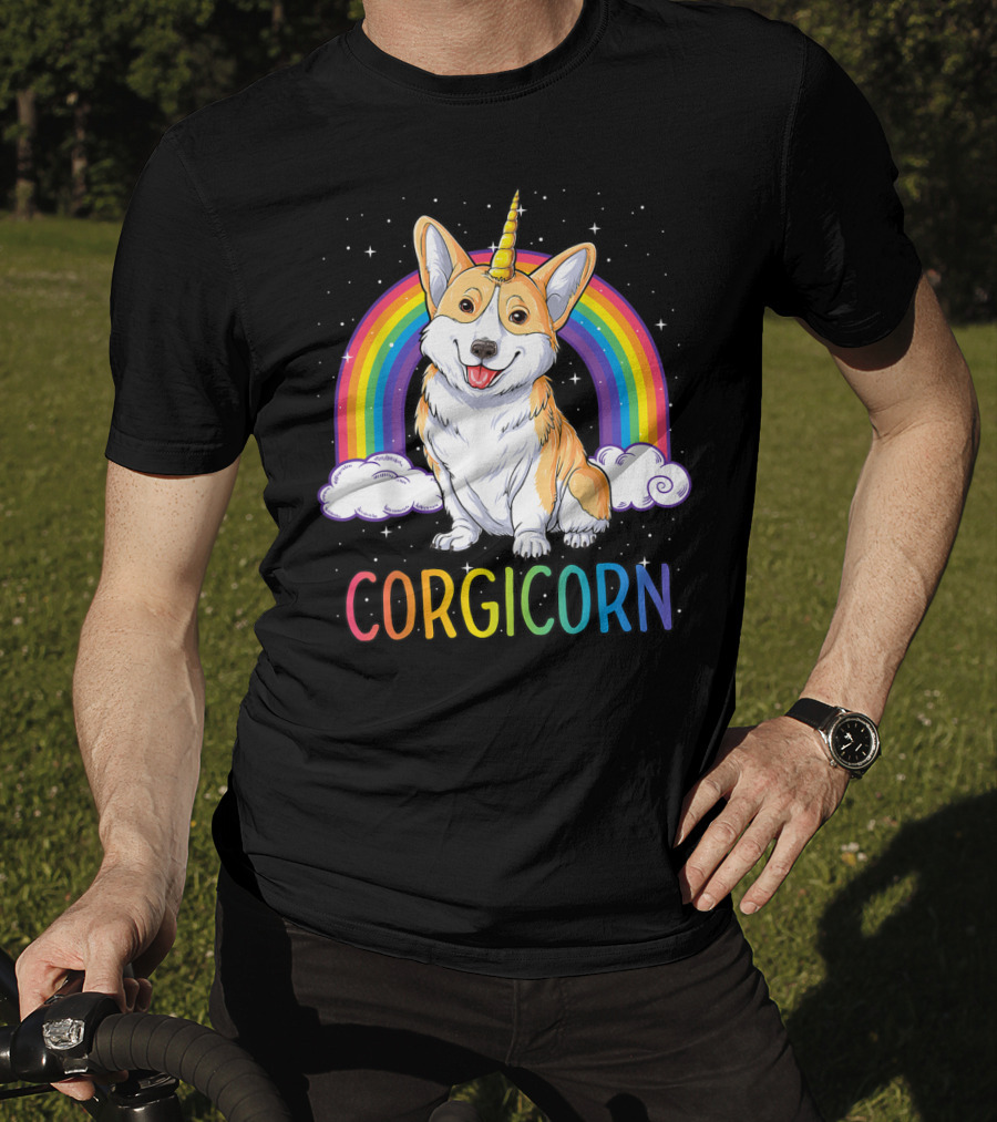 Corgicorn Corgi Unicorn Rainbow Galaxy Stars Clouds T-Shirt