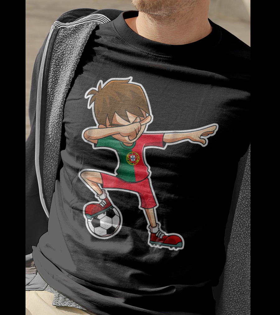 Dabbing Soccer Boy With Portugese Flag And Soccer Ball T-Shirt
