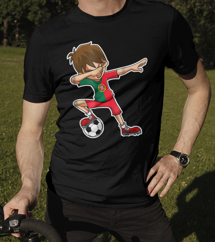Dabbing Soccer Boy With Portugese Flag And Soccer Ball T-Shirt