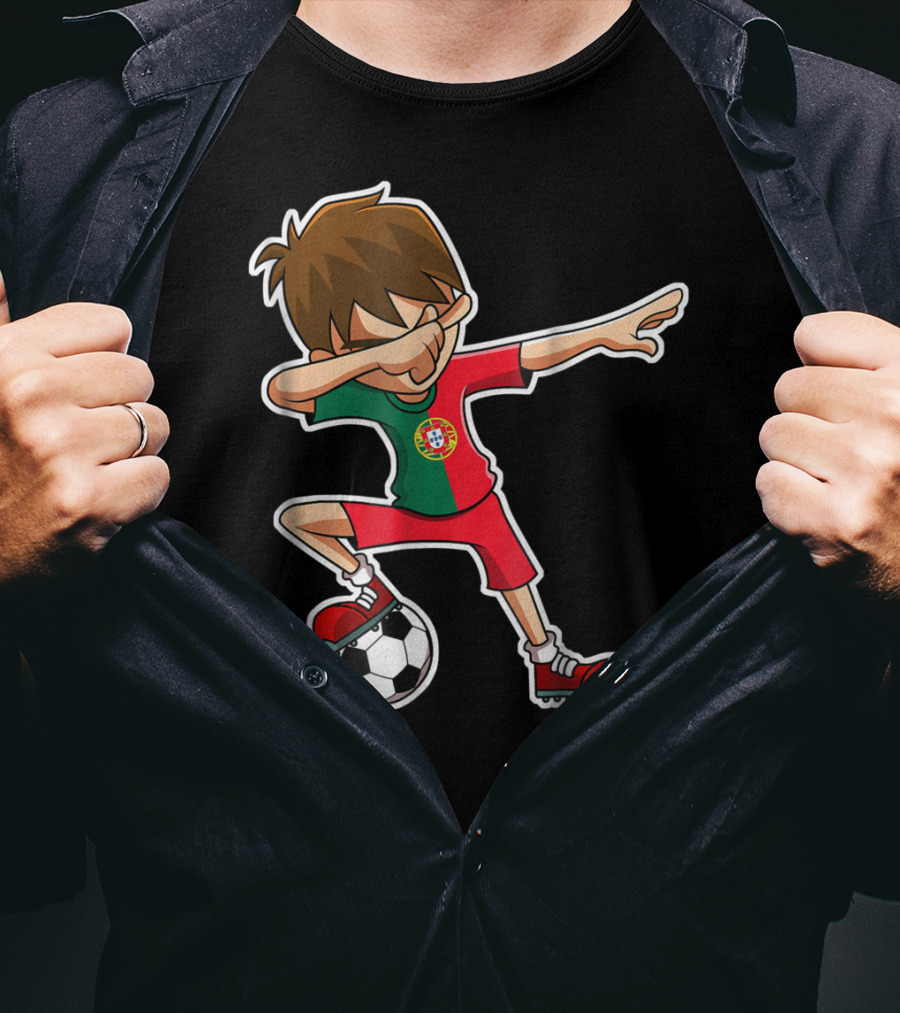 Dabbing Soccer Boy With Portugese Flag And Soccer Ball T-Shirt