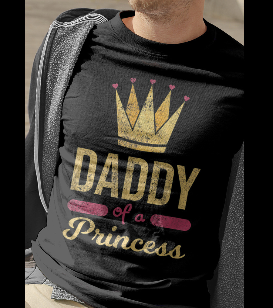 Daddy Of A Princess Funny Dad Cute Crown Hearts T-Shirt