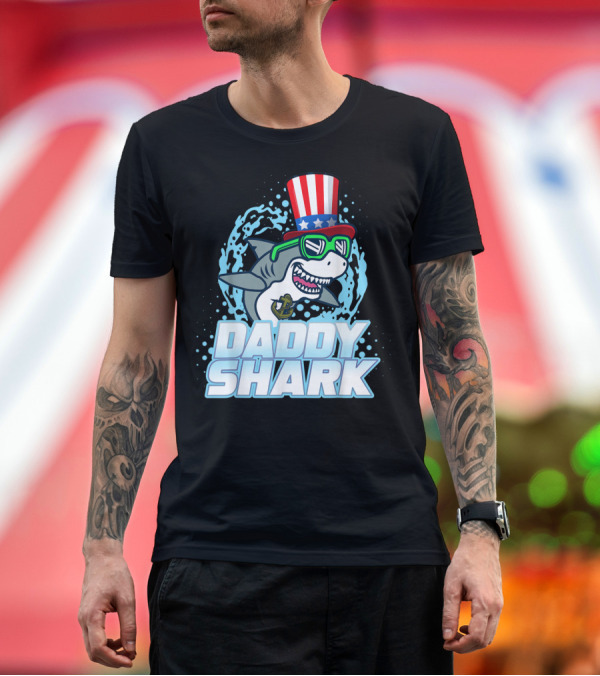 Premium T-Shirt: Daddy Shark Fourth of July Doo Doo Doo Uncle Sam Hat T-Shirt Daddy Shark Fourth of July Doo Doo Doo Uncle Sam Hat T-Shirt