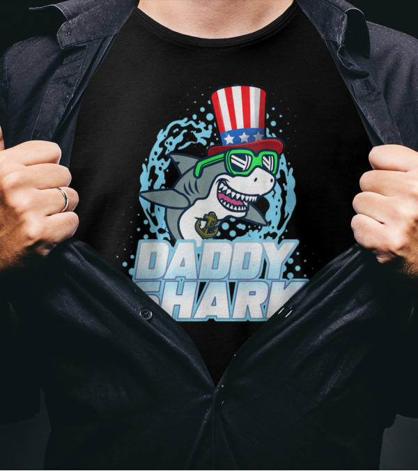 Daddy Shark Fourth Of July Doo Doo Doo Uncle Sam Hat T-Shirt