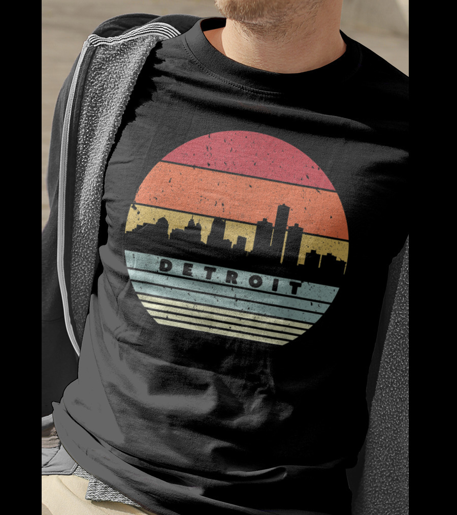 Detroit Skyline Retro Souvenir USA T-Shirt