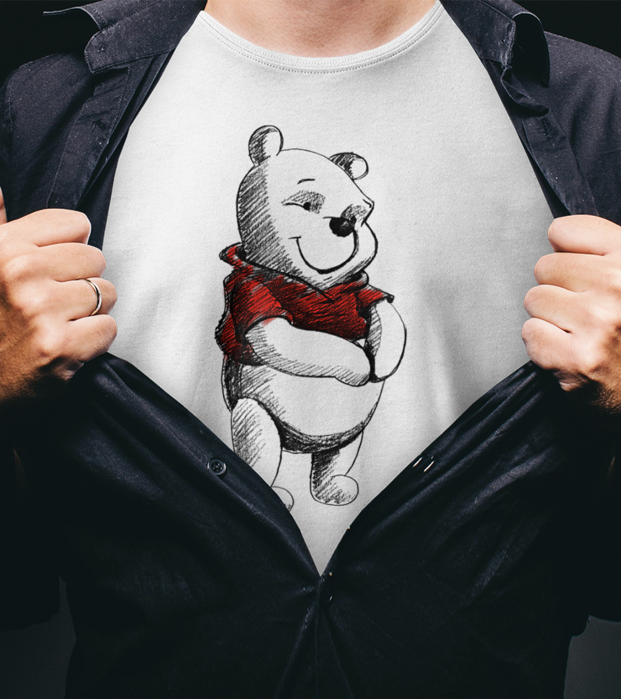 Disney Sketch Of Winnie The Pooh In Red T-Shirt