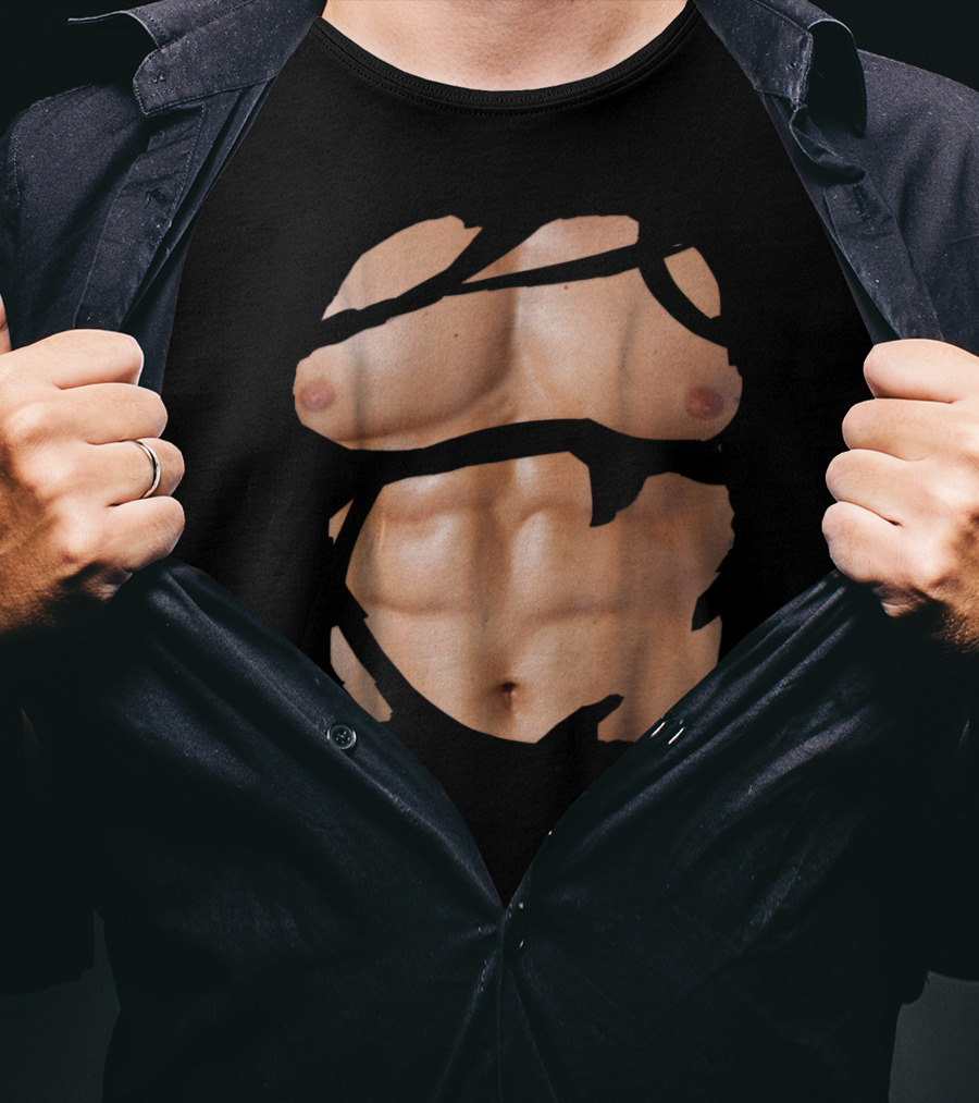 Fake Muscle Under Clothes Chest Six-Pack Abs Bodybuilder Illusion T-Shirt