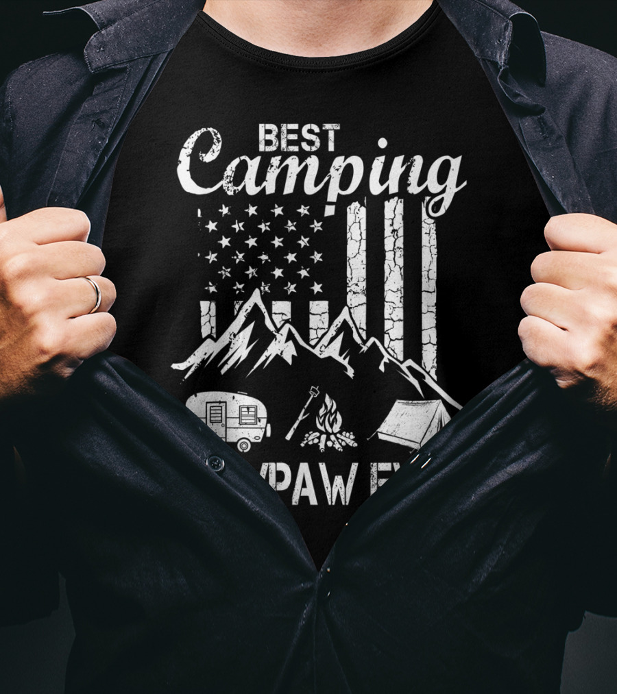Best Camping Pawpaw Ever Mountains Flag Tent Camper Fire Father's Day T-Shirt