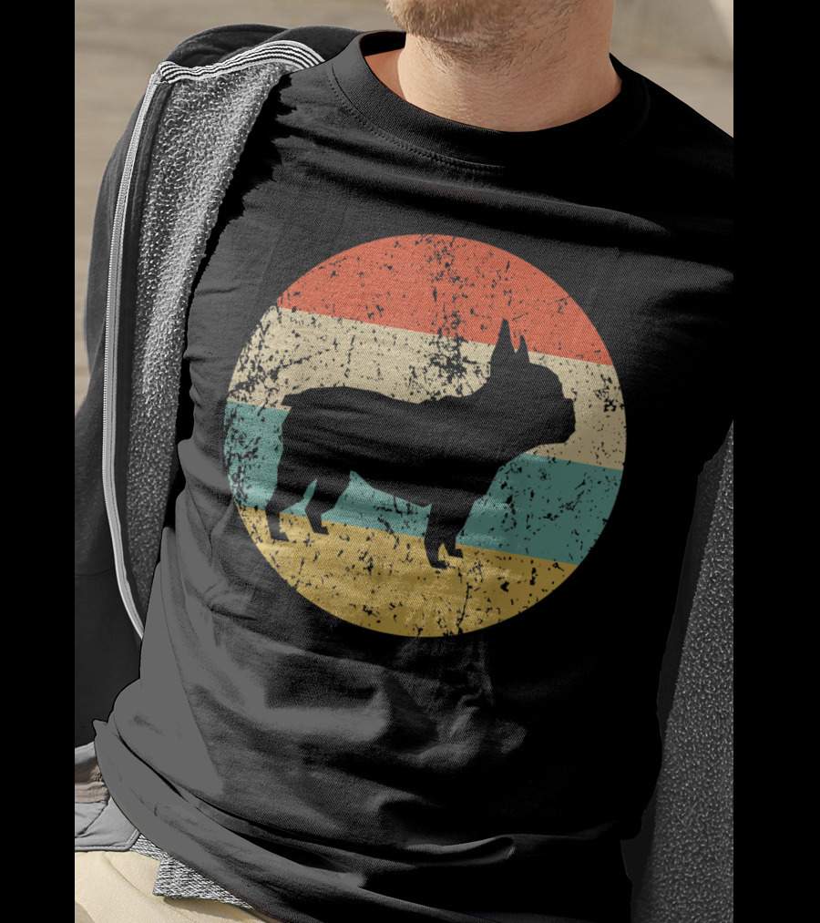 Retro French Bulldog Silhouette Vintage Circle T-Shirt
