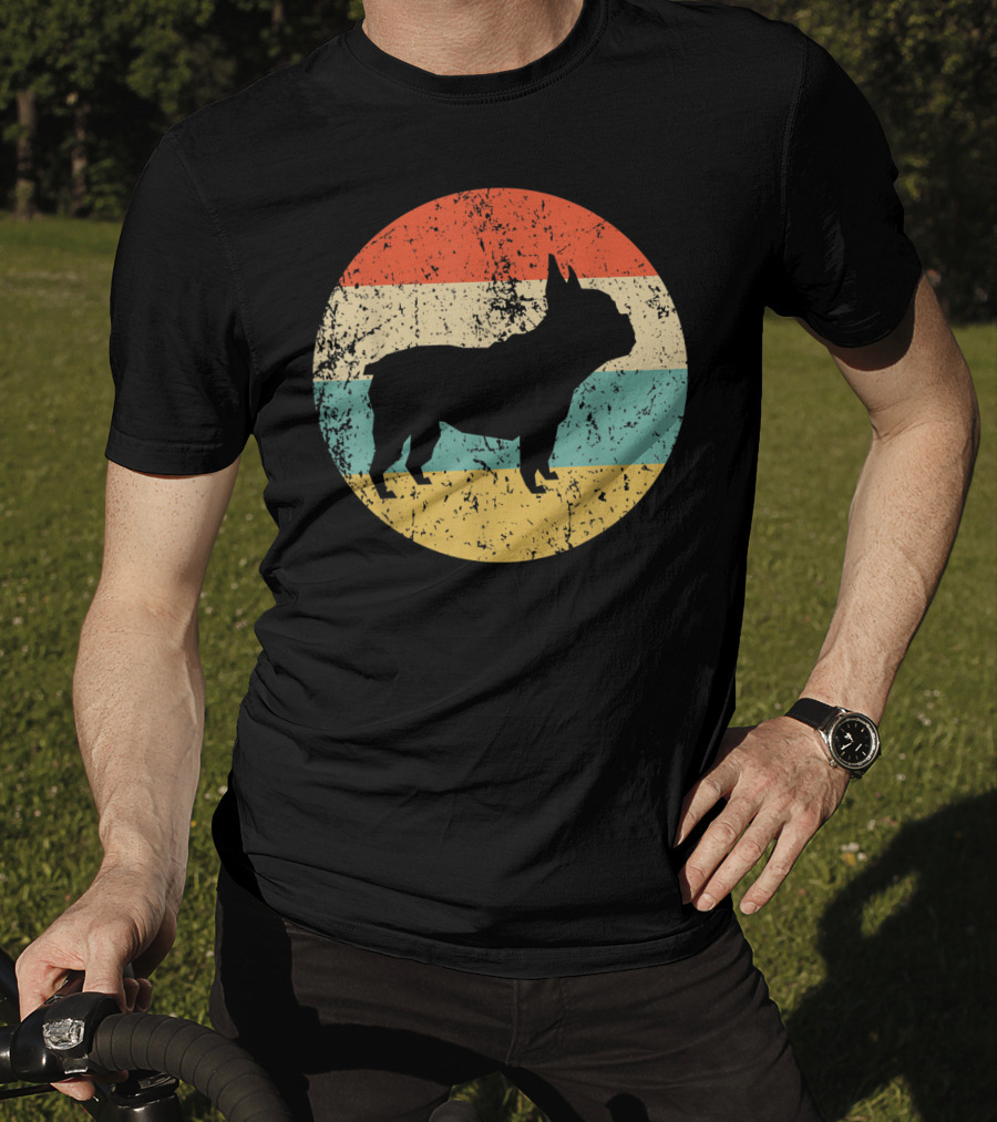 Retro French Bulldog Silhouette Vintage Circle T-Shirt