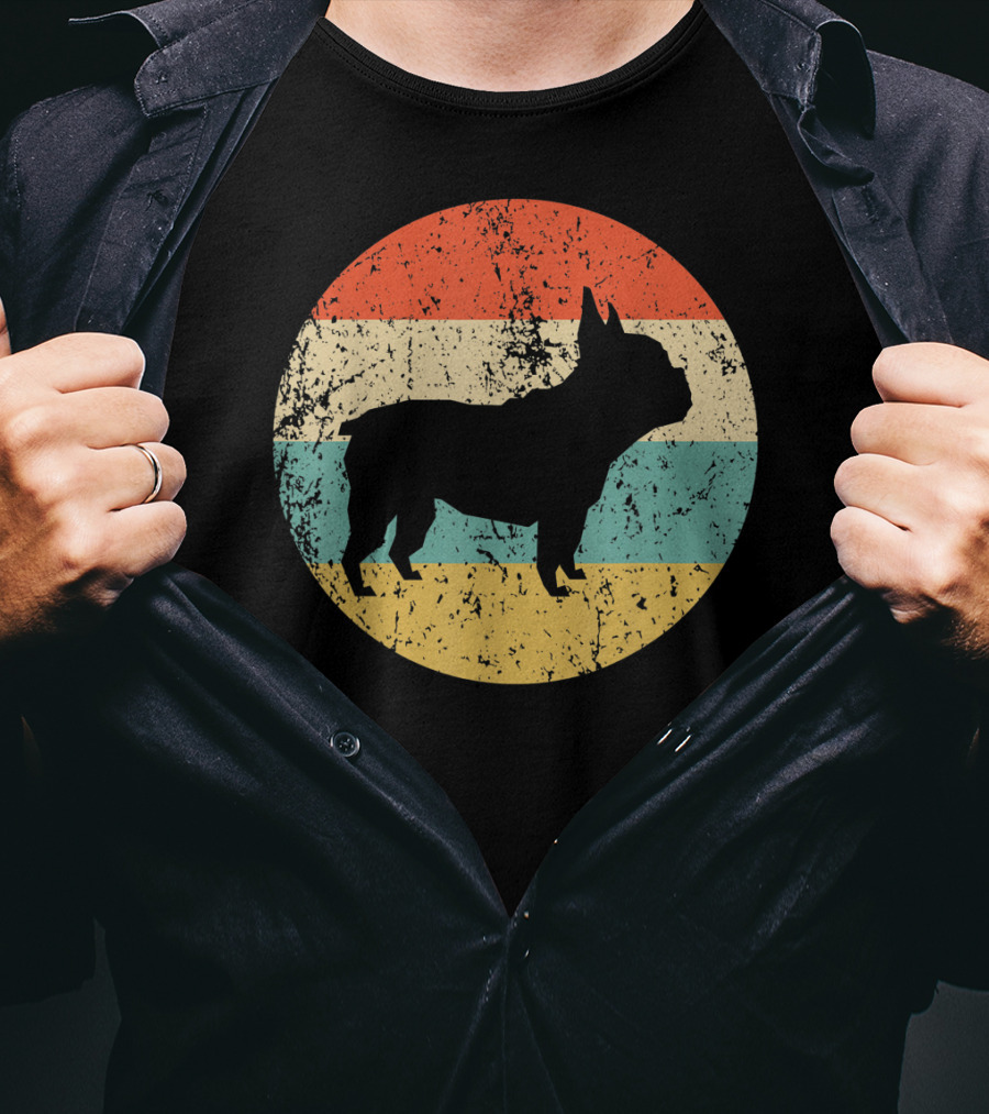 Retro French Bulldog Silhouette Vintage Circle T-Shirt
