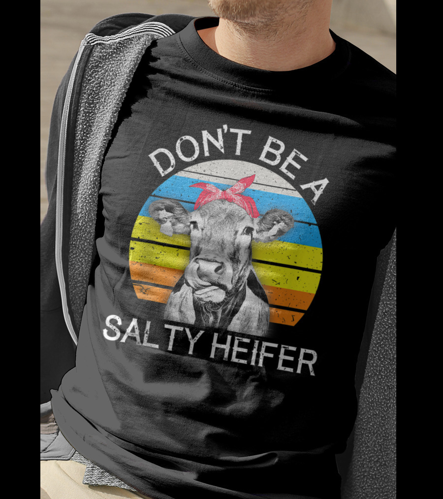 Don't Be A Salty Heifer Funny Cow Retro Stripe T-Shirt