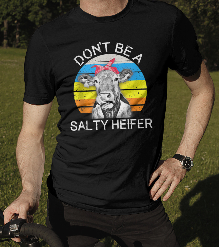 Don't Be A Salty Heifer Funny Cow Retro Stripe T-Shirt