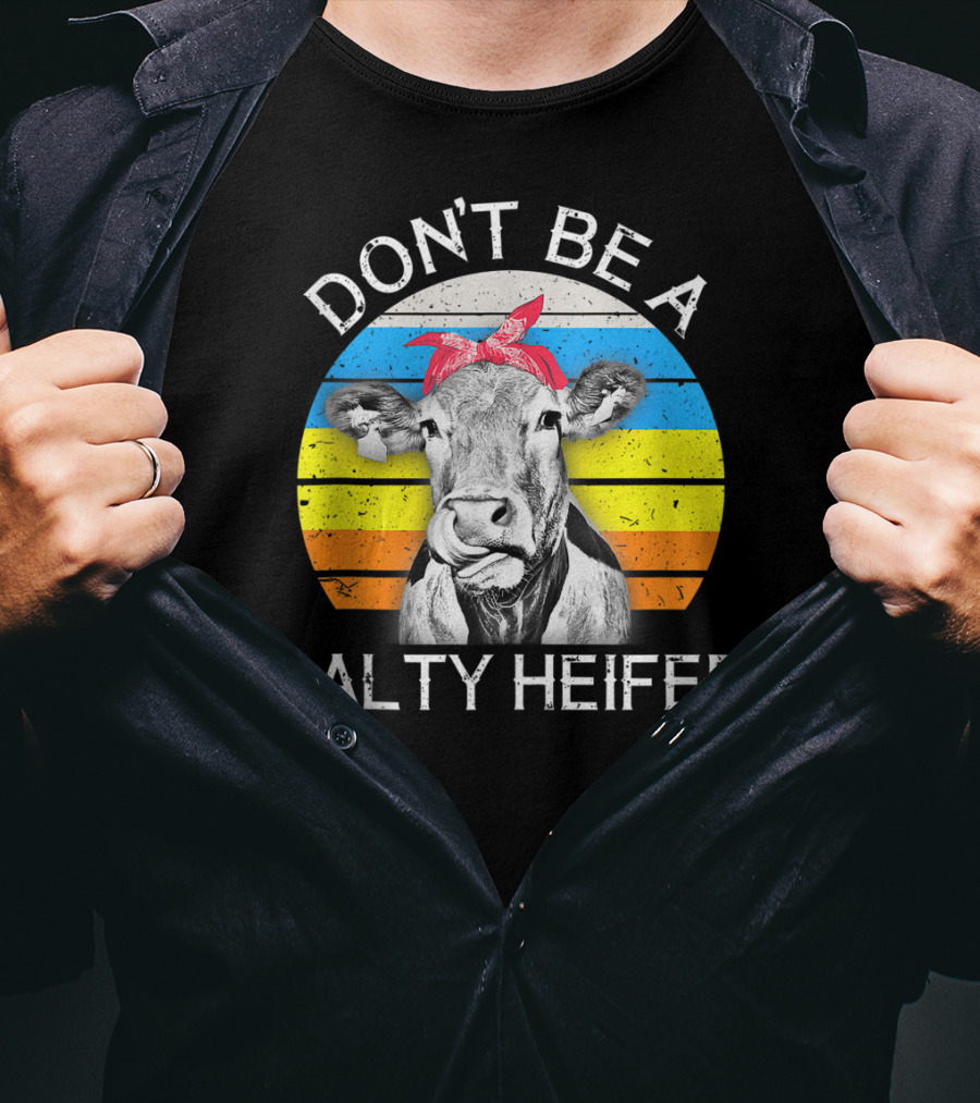 Don't Be A Salty Heifer Funny Cow Retro Stripe T-Shirt