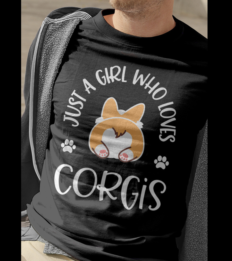 Just A Girl Who Loves Corgis With Cute Dog And Paw Prints T-Shirt
