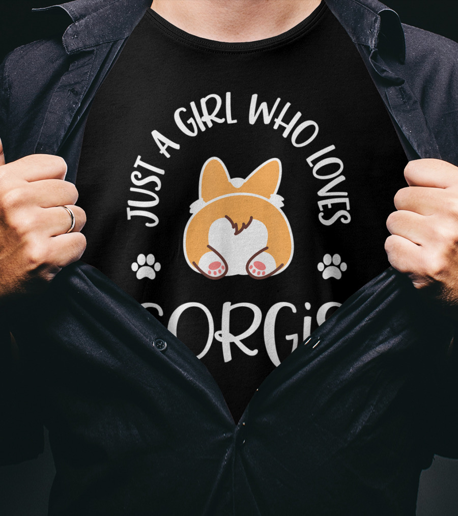 Just A Girl Who Loves Corgis With Cute Dog And Paw Prints T-Shirt