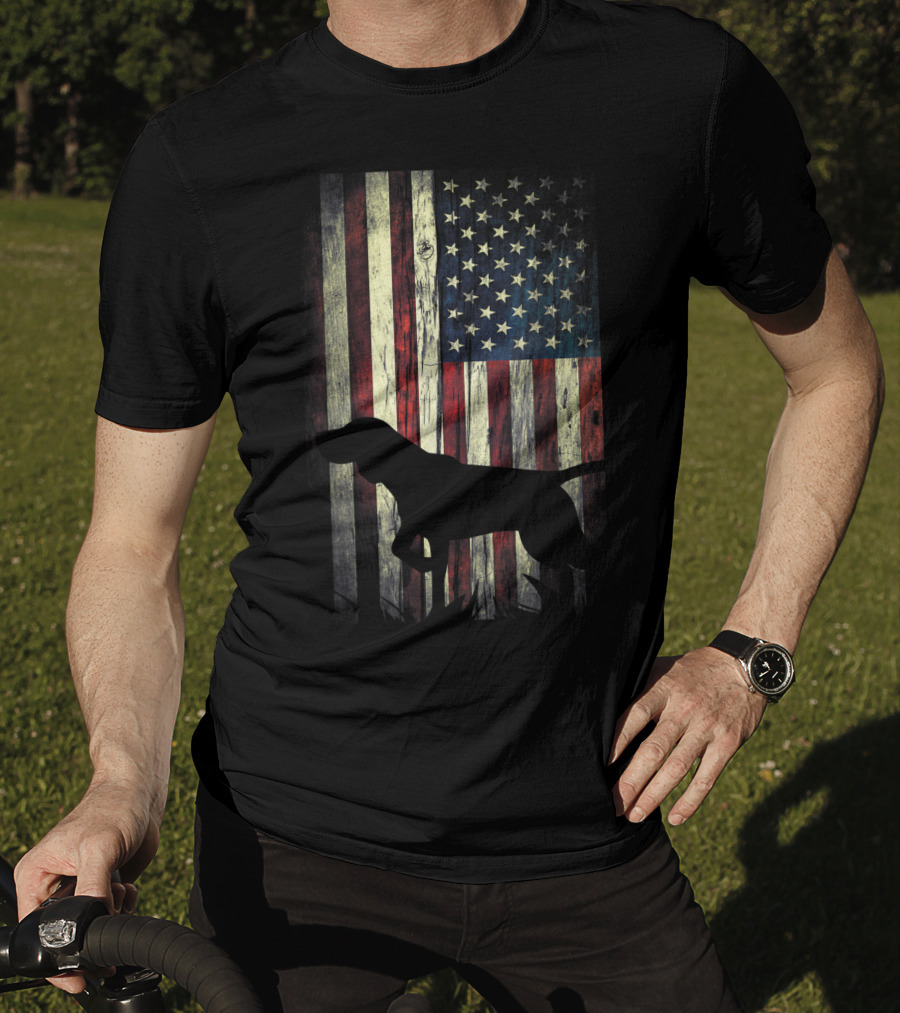 German Shorthaired Pointer Silhouette American Flag T-Shirt