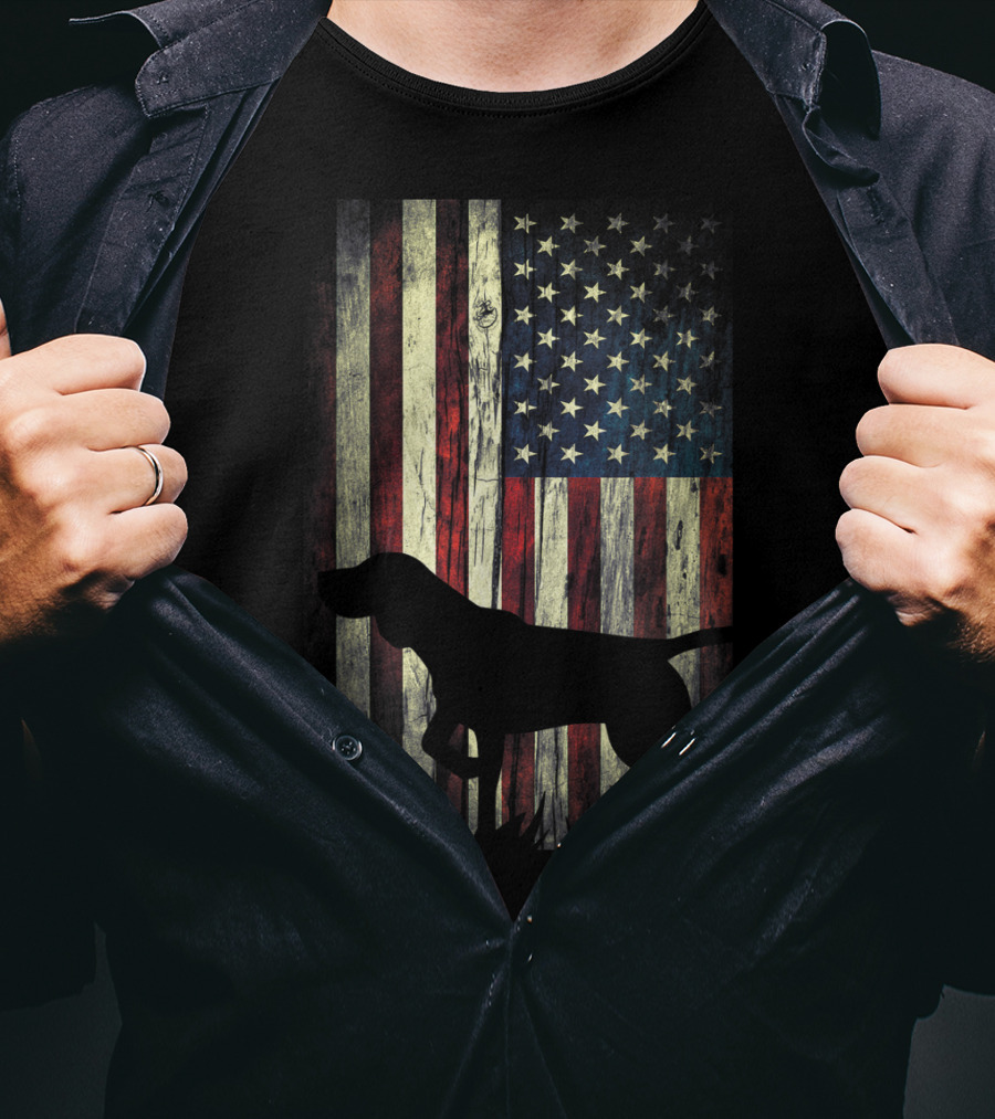 German Shorthaired Pointer Silhouette American Flag T-Shirt