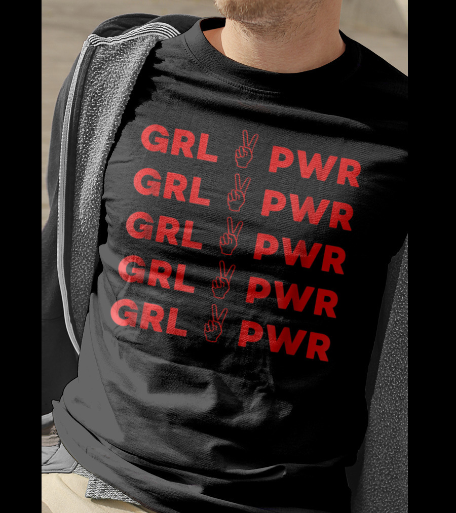 GRL PWR Repeated With Peace Hand Gesture Empowerment T-Shirt