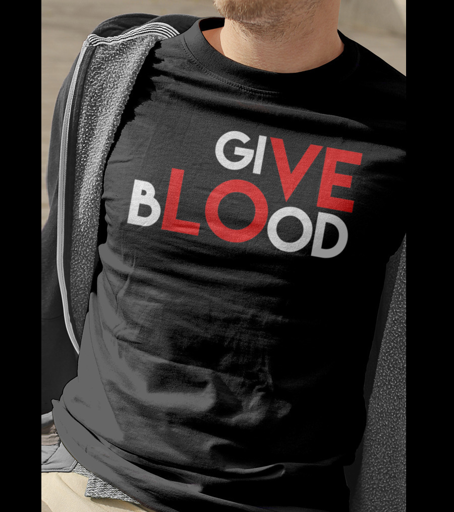 Give Blood Red White LOVE Typography World Blood Donation Day T-Shirt