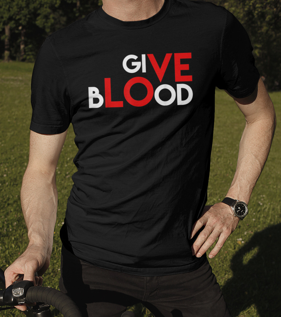 Give Blood Red White LOVE Typography World Blood Donation Day T-Shirt