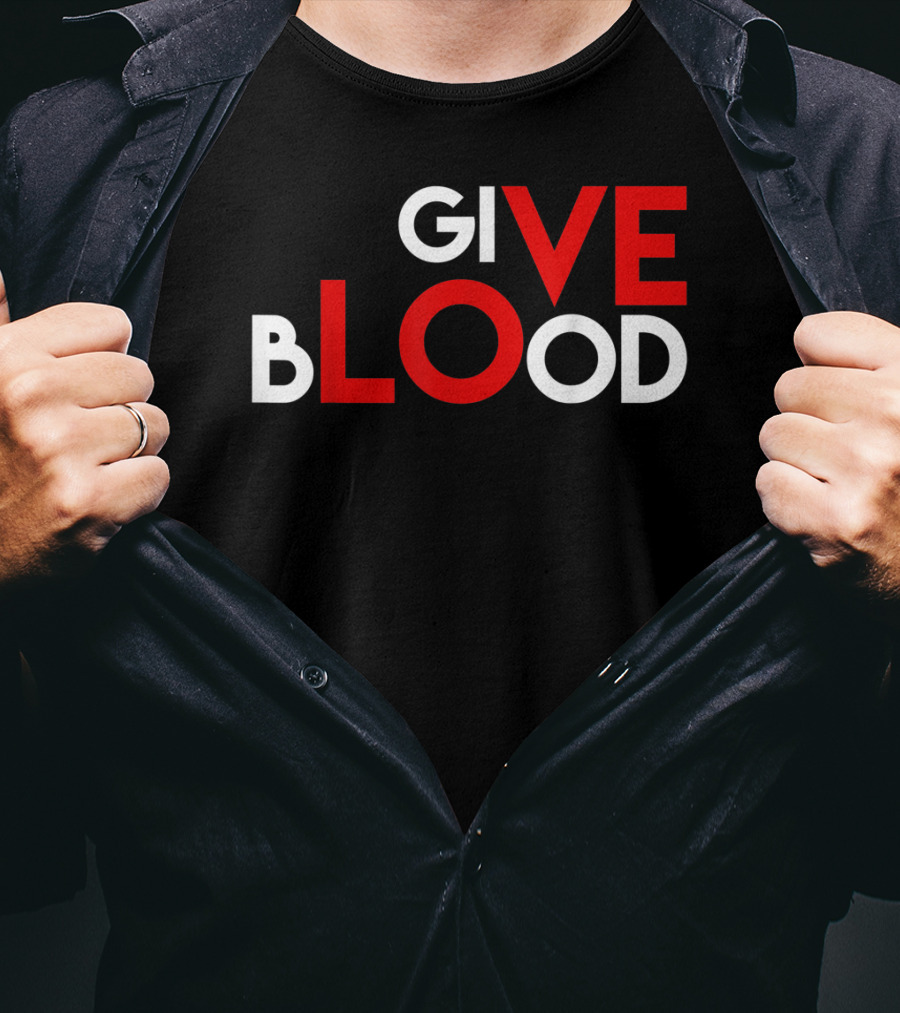 Give Blood Red White LOVE Typography World Blood Donation Day T-Shirt